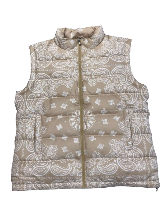 Beige Bandana Puffer Vest