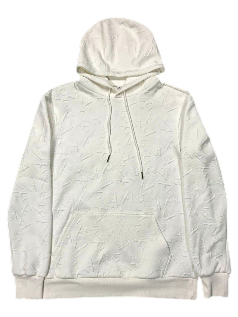 white embossed hoodie