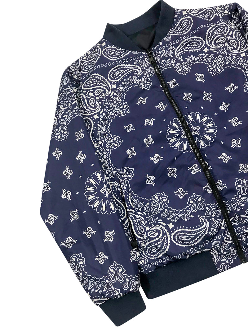 Blue bandana reversible bomber jacket