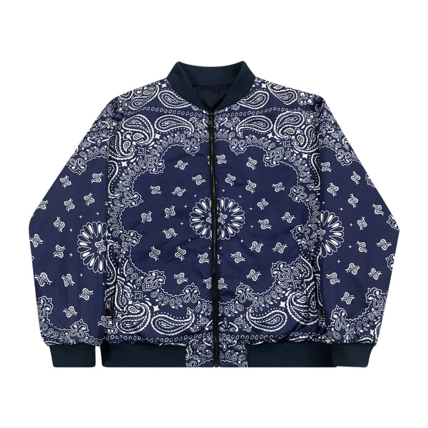 Blue bandana reversible bomber jacket